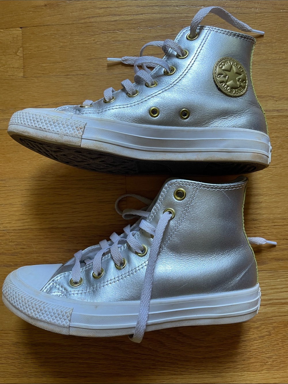 Converse Chuck Taylor Women’s Silver and Gold Metallic High Top Sneakers